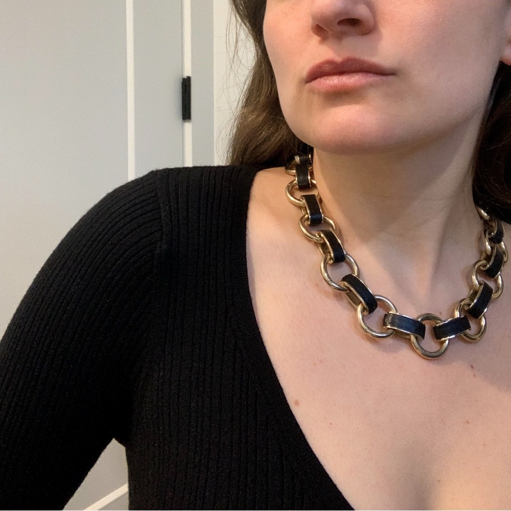 BANANA REPUBLIC link necklace with leather accents